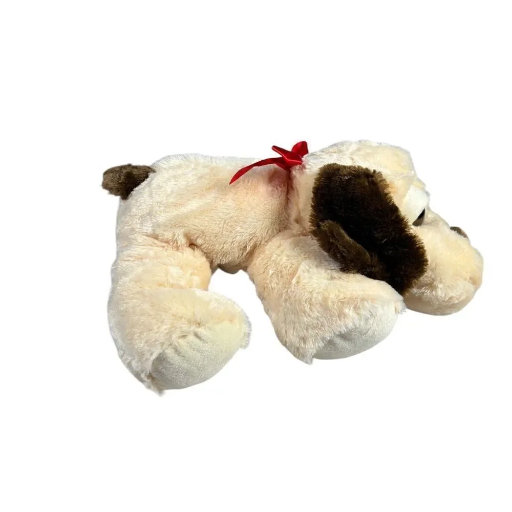 Hugfun Beagle Plush Realistic Tan Large Eyes Floppy Big Head Long Dog Red Bow